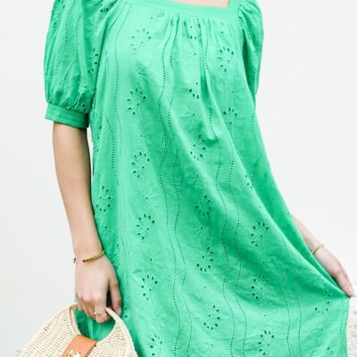 Kleid mit quadratischem Ausschnitt und Ösen – Grün