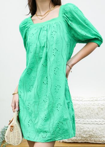 Robe à œillets à encolure carrée-Vert 2