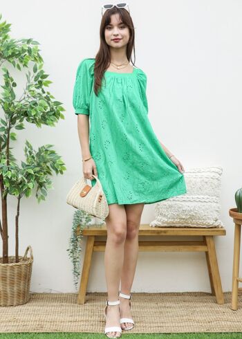 Robe à œillets à encolure carrée-Vert 4