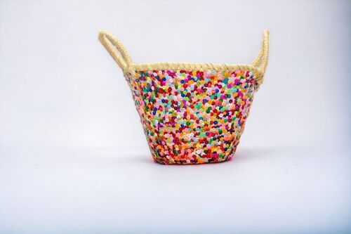 Multicolored Small Basket With Sequin - Beach bag