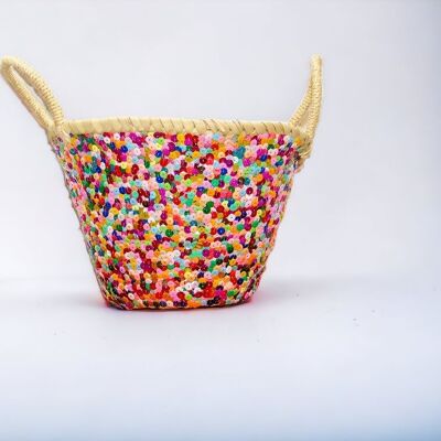 Multicolored Small Basket With Sequin - Beach bag