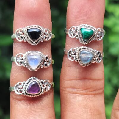 Pack of 5 Natural Trillion Gemstones Handmade 925 Sterling Silver Ring