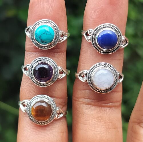 Pack of 5 All Different Natural Gemstones Handmade 925 Sterling Silver Rings