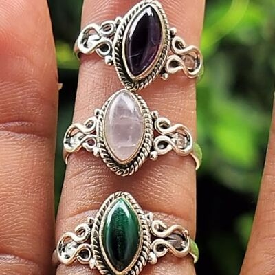 Pack of 5 Natural Marquise Shaped Semi-Precious Gemstones Handmade 925 Sterling Silver Rings
