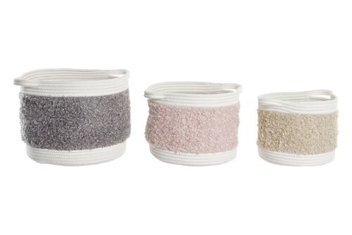 Cesta set 3 algodon 34x34x27 rosa palo DC200601