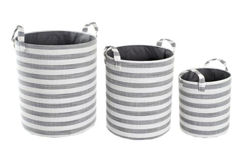 Cesta set 3 algodon 35x35x40 rayas gris DC200606