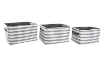 PANIER SET 3 COTON 42X32X25 RAYURES GRIS DC200607 1