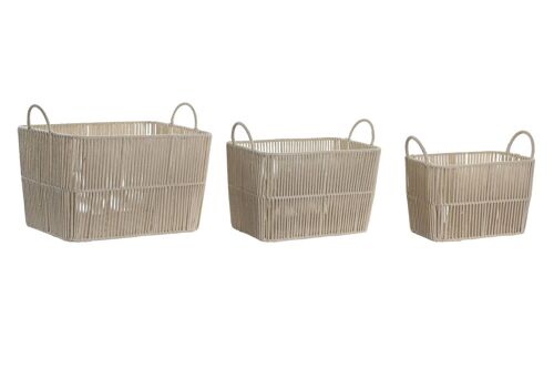 Cesta set 3 algodon metal 39x29x31 beige DC202050
