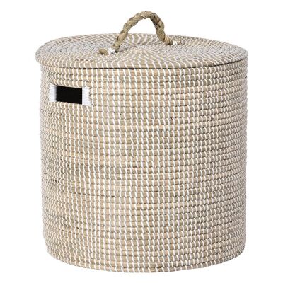 PANIER EN HERBE DE MER 42X42X48 AVEC COUVERCLE NATUREL DC202344