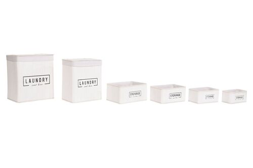 Cesta ropa set 6 bambu poliester 40x30x46 blanco DC202348