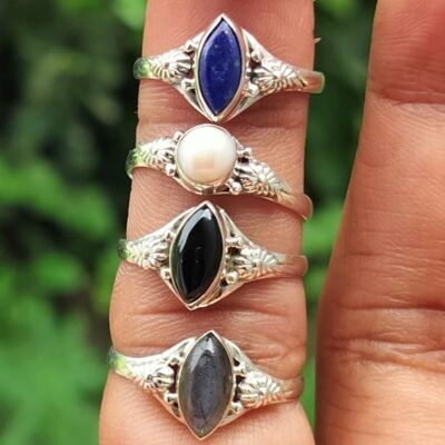 Pack of 6  Natural Semi-Precious Gemstones 925 Sterling Silver Handmade Ring