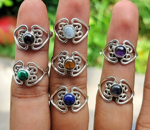 Pack of 7 Natural Semi-Precious Gemstones 925 sterling Silver Handmade Rings