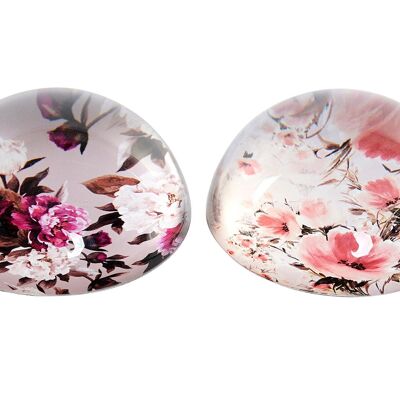 GLASS PAPERWEIGHT 8X8X4 FLOWERS 2 ASSORTMENTS. DH206461