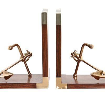 BOOKENDS SET 2 BRASS SHEESHAM 30X10X16 ANCHOR DH205668