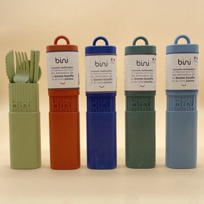 Pack Panachage Bini N°2 - 25 kits de couverts réutilisables (bleu/vert/terracotta/vert clair/bleu foncé)