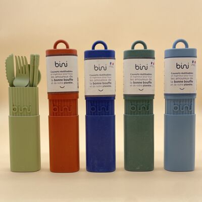 Bini Variety Pack N°2 - 25 reusable cutlery kits (blue/green/terracotta/light green/dark blue)