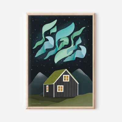 Nordlichter Poster Island - Island Haus Aurora Borealis