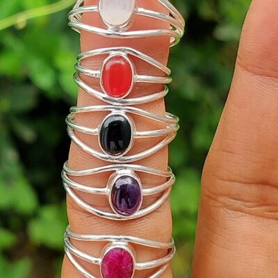 Pack of 5 Natural Semi-precious Gemstones 925 Sterling Silver Handmade Rings