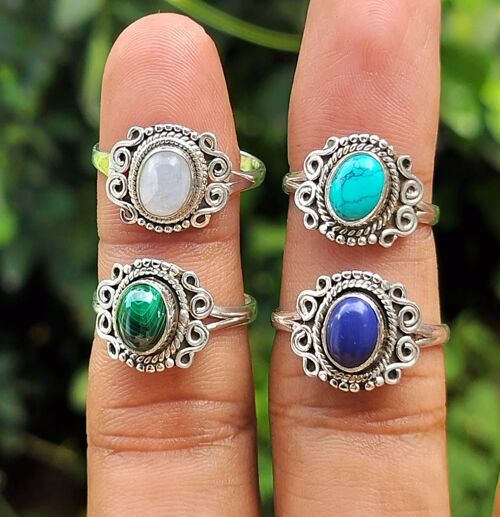 Pack of 4 Genuine Semi-Precious Gemstones 925 Sterling Silver Handmade Rings