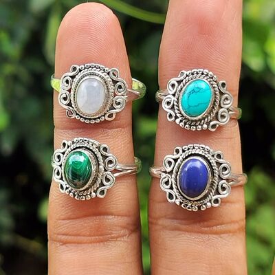 Pack of 4 Genuine Semi-Precious Gemstones 925 Sterling Silver Handmade Rings