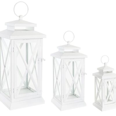 FAROLA SET 3 METAL CRISTAL 21X21X51 BLANCO FA199905