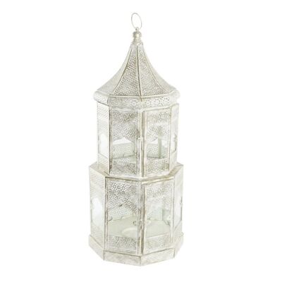 FAROLA METAL CRISTAL 30X30X71 DESGASTADO BLANCO FA200156