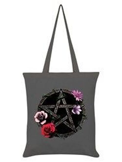 Requiem Collective Floral Pentagram Graphite Grey Tote Bag