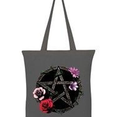 Requiem Collective Floral Pentagram Graphite Grey Tote Bag