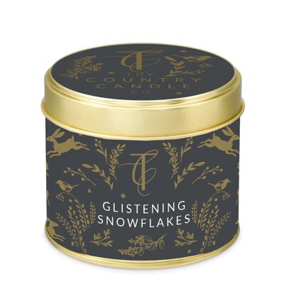 The Enchanted Woodland - Vela de lata con copos de nieve brillantes