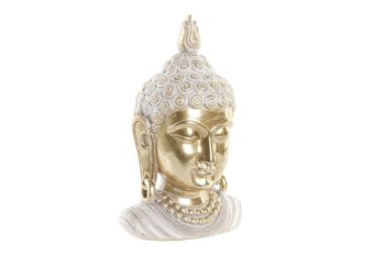 FIGURINE EN RÉSINE 18,5X14X29 TÊTE DE BOUDDHA DORÉ FD203276 2