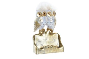 FIGURE RÉSINE 10X8X7 CHOUETTES BOÎTE DORÉE FD195835 1