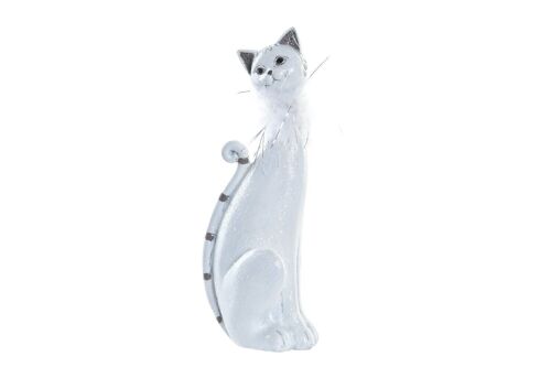 Figura Resina 9X9X24 Gato Brillante Blanco FD195838