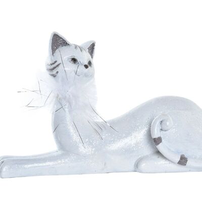 FIGURINE RÉSINE 23X8X14 CHAT BLANC BRILLANT FD195840