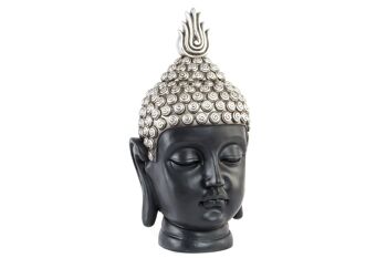 FIGURINE RÉSINE 27X24X49 TÊTE DE BOUDDHA ARGENT FD202636 1