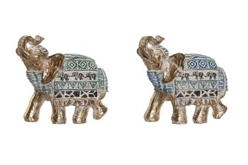 FIGURINE EN RÉSINE 9X4X8,2 ÉLÉPHANT DÉCAPÉ 2 ASSORTIS. FD205782 1