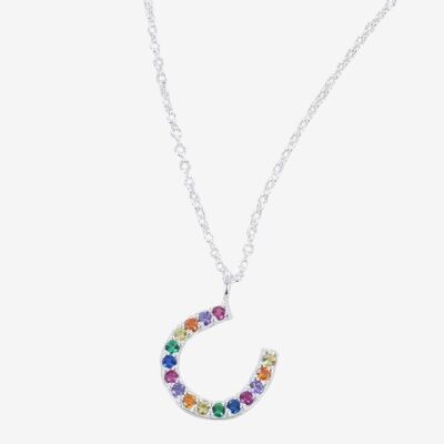 Sterling Silver Rainbow Horseshoe Necklace
