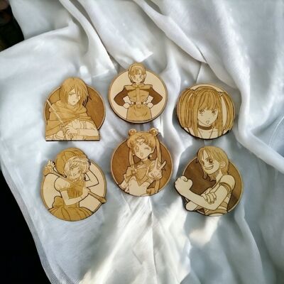 Jeu de 6 posavasos de madera Empowering Women of Anime - regalo