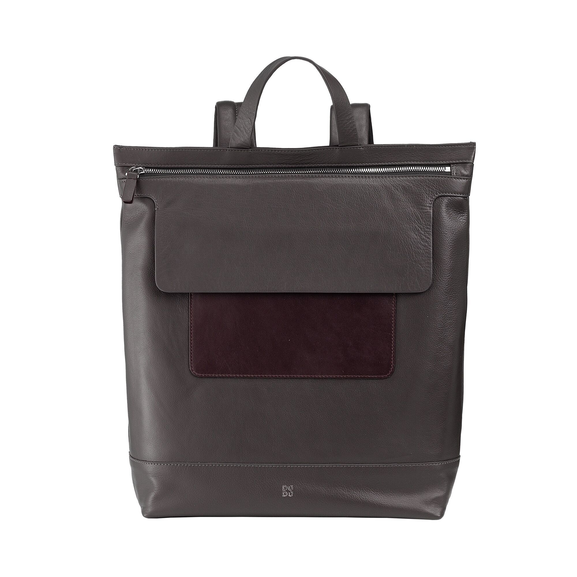 DUDU Leather backpack daypack with zip dark grey