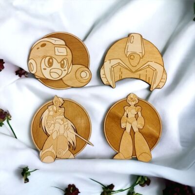 Jeu de 4 posavasos de madera Megaman - regalo