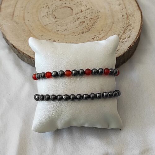 lot de 2 bracelets pierres naturelles 6mm hématite cornaline