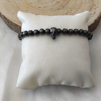 bracelet élastique pierre naturelle hématite aimanté 6mm tête de mort