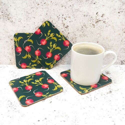 Radish (green) Coasters - Set of 4