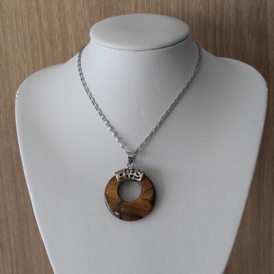 stainless steel necklace pendant natural stone tiger eye