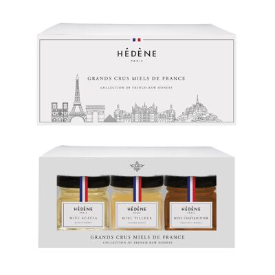 Box trio di miele francese grand cru: acacia, fiori di tiglio, castagno - 120g