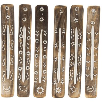 WOODEN INCENSE HOLDER 26X3X0.5 ETHNIC 6 SURT. IN142027