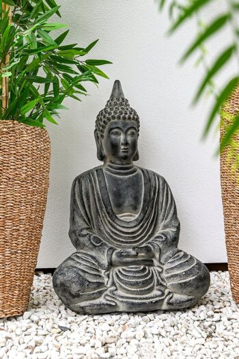 FIGURINE FIBRE DE VERRE 50X30X69 BOUDDHA GRIS VIEILLI FD210460 2