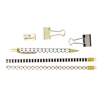 Set cancelleria 6 pezzi - 2 matite - temperamatite - 2 clip - penna