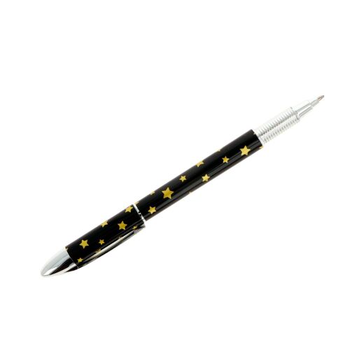 Bolígrafo de Gel - Tinta Azul - Negro con Estrellas Doradas