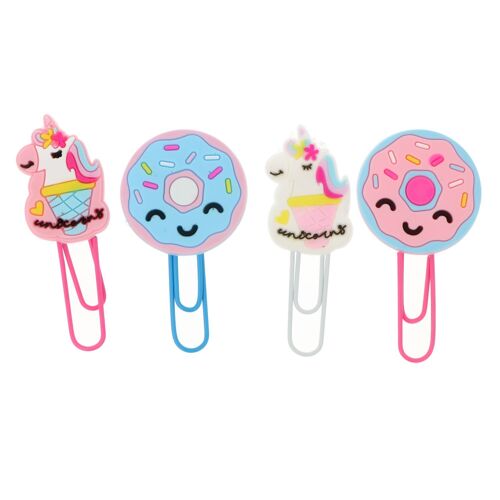 Set 4 Clips Grandes Sujetapapel - Metal - Unicornio y Donut