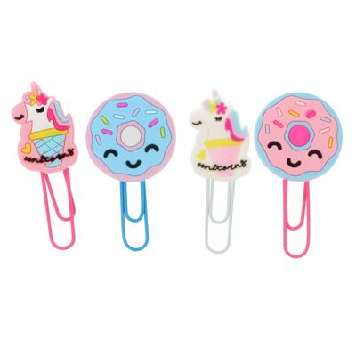 Set 4 Large Paper Clips - Metal - Unicorn and Donut